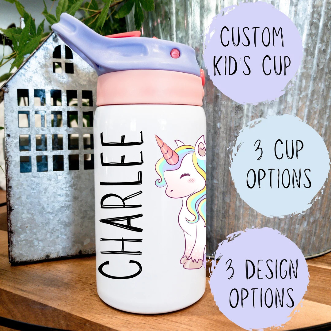 Unicorn Kid's Cup / insulated with lid and straw / design and cup options, gift for girl who love... | Etsy (US)