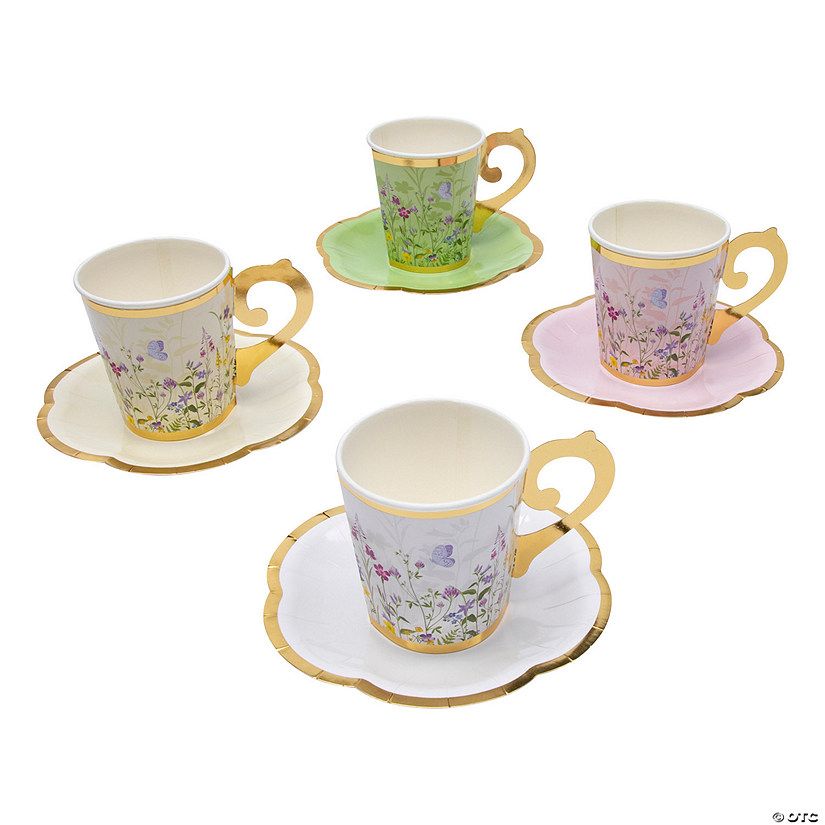 6 oz. Cottagecore Butterflies & Floral Design Disposable Paper Tea Cups & Saucers - 8 Ct. | Oriental Trading Company
