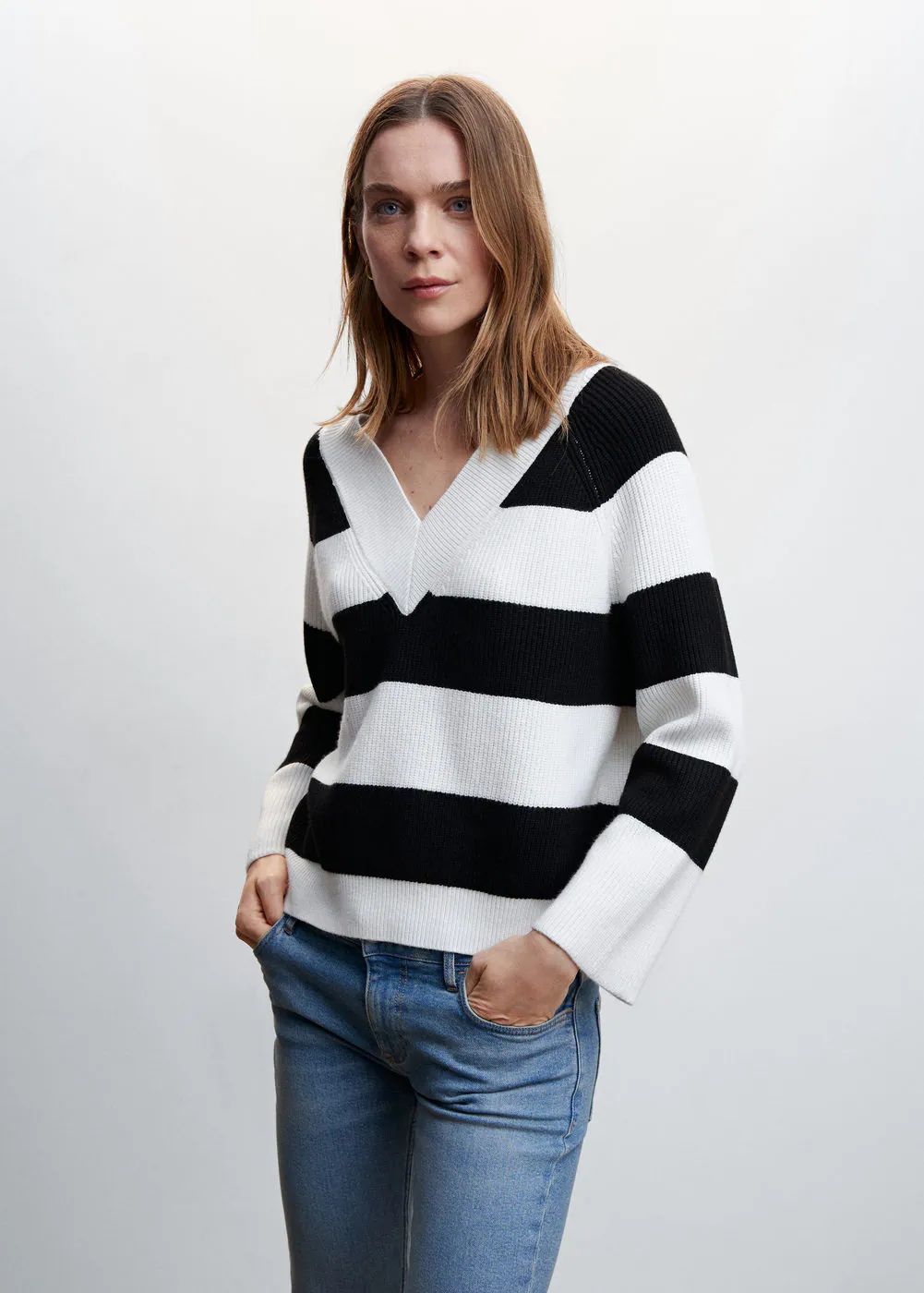 V-neck striped sweater -  Women | Mango USA | MANGO (US)