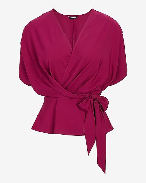 Draped Faux Wrap Tie Waist Peplum Top | Express