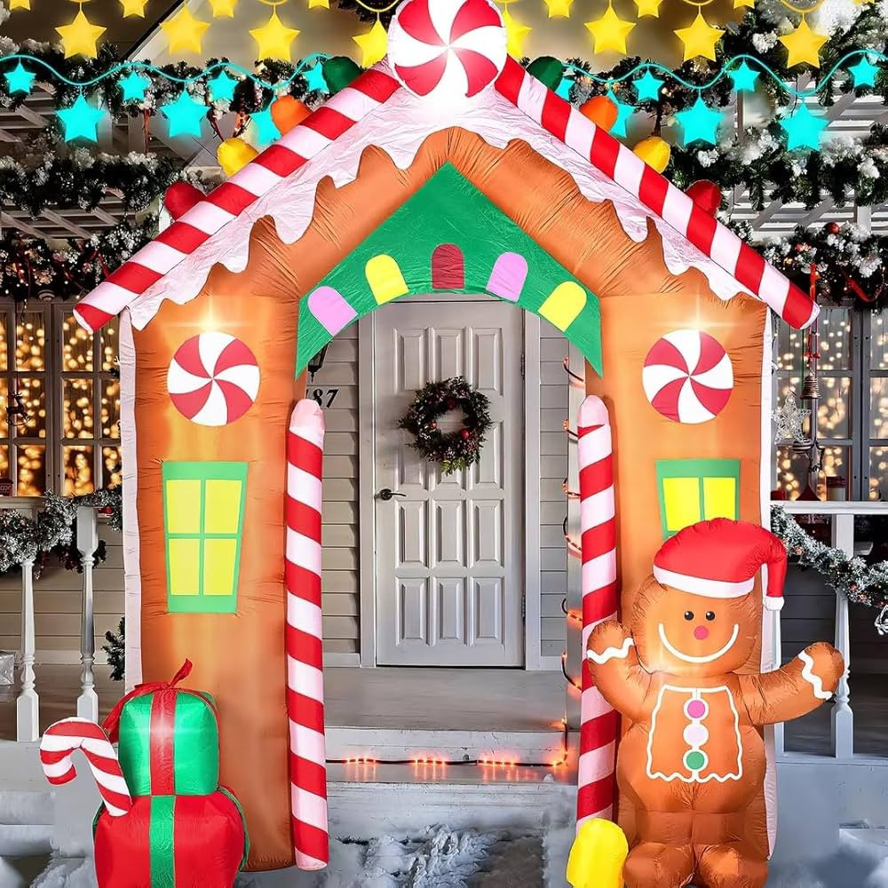 Hioasis 10 FT Christmas Inflatable Decorations - Archway with Gingerbread Man and Gift Box Christ... | Amazon (US)