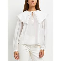 River Island Lace Trim Oversized Collar Blouse- Cream | Very (UK)