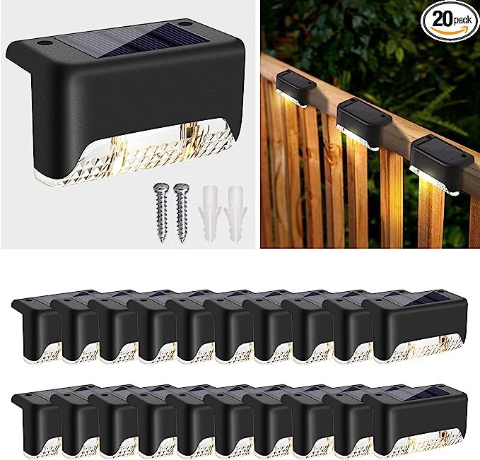 KIALUSH 20 Pack Solar Deck Lights Outdoor Waterproof Solar Powered Used Outside, Solar Lights for... | Amazon (US)