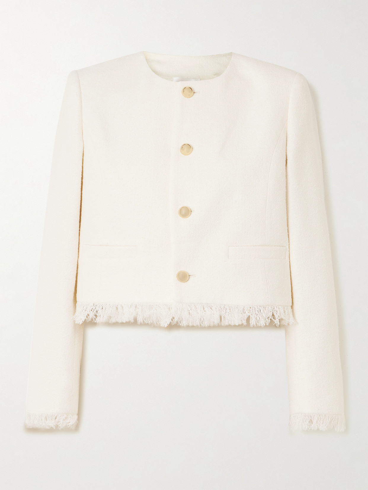 FRAME - Cropped Fringed Cotton-blend Tweed Jacket - Neutrals | NET-A-PORTER (US)