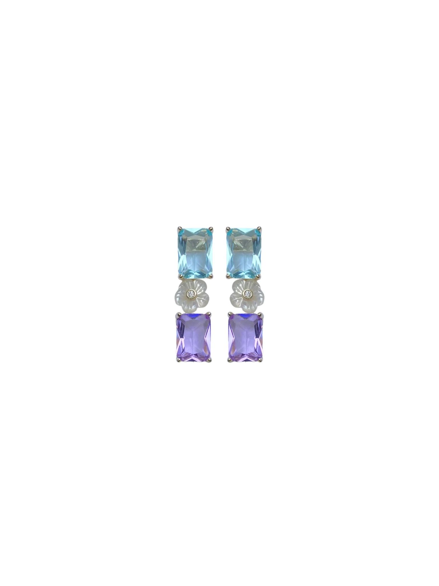 Mini Paris Blue & Lilac Mother of Pearl Flower Linear Earring | Nicola Bathie Jewelry