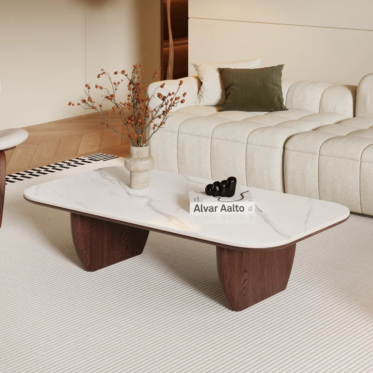 51.2" Rectangular Wood Coffee Table with Faux Marble Stone Top, Double-Layer Tabletop Design, Stu... | Wayfair North America