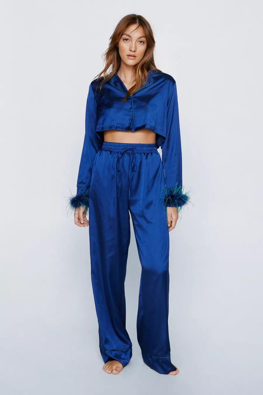 Ombre Feather Cropped Shirt & Pants Pajama Set | Nasty Gal (US)