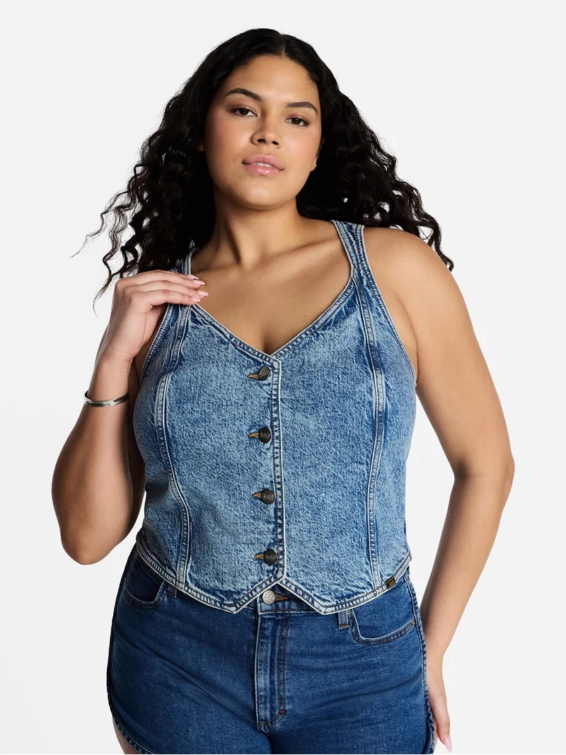 Kacey Lee Women's Fitted Denim Vest, Sizes XS-XXL | Walmart (US)