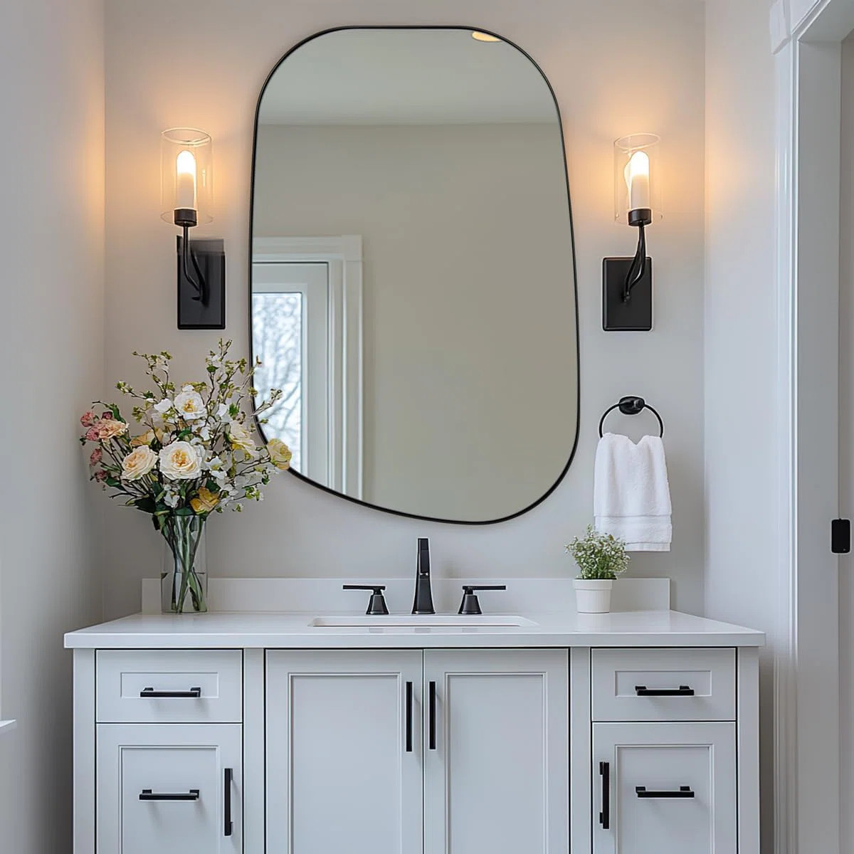 Huldrik Asymmetrical Irregular Bathroom Vanity Wall Mirror | Stainless Steel Frame | Wayfair North America