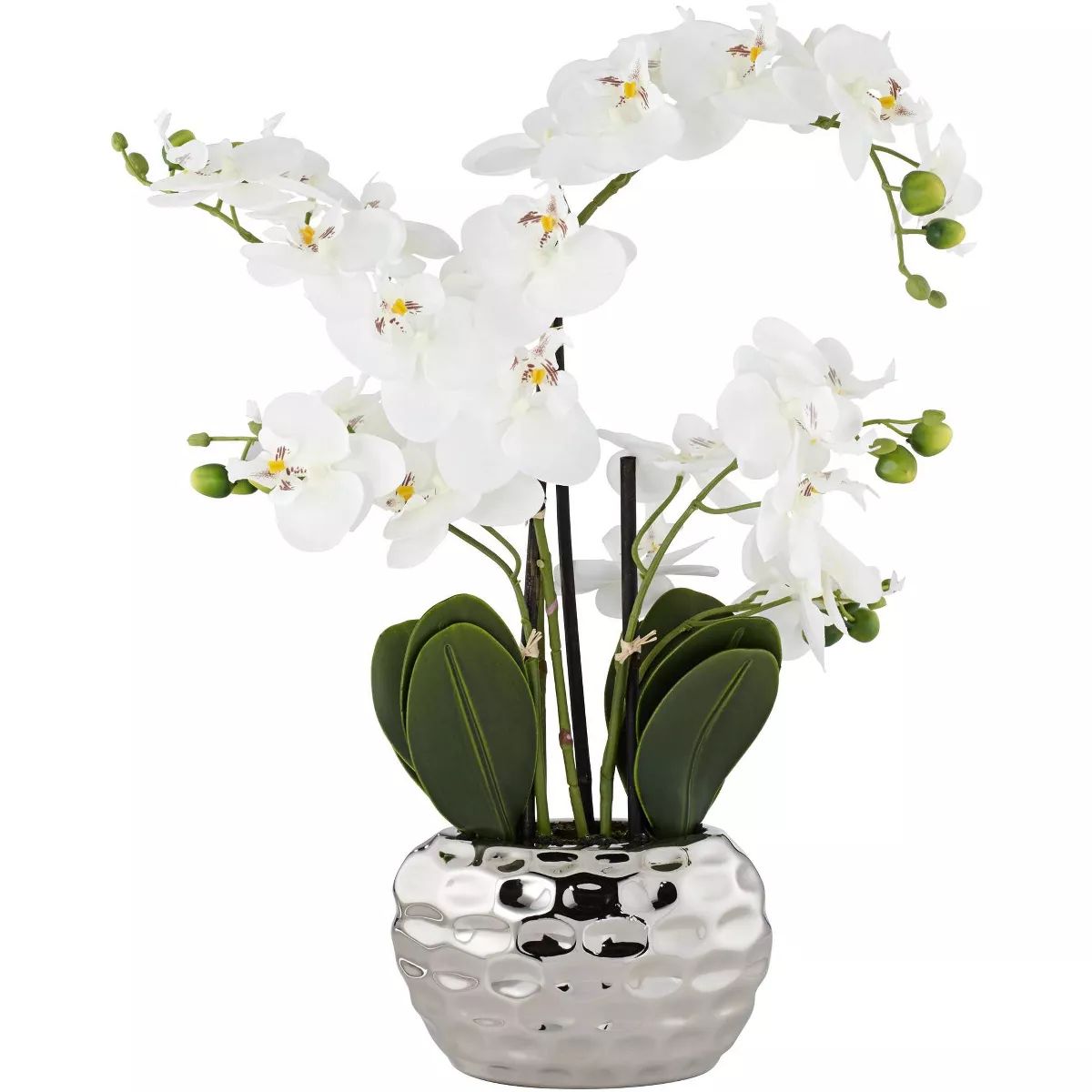 Dahlia Studios Potted Faux Artificial Flowers Realistic White Phalaenopsis Orchid in Silver Pot H... | Target