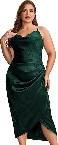 Floerns Women's Plus Size Satin Spaghetti Strap Cowl Neck Wrap Party Cami Dress | Amazon (US)