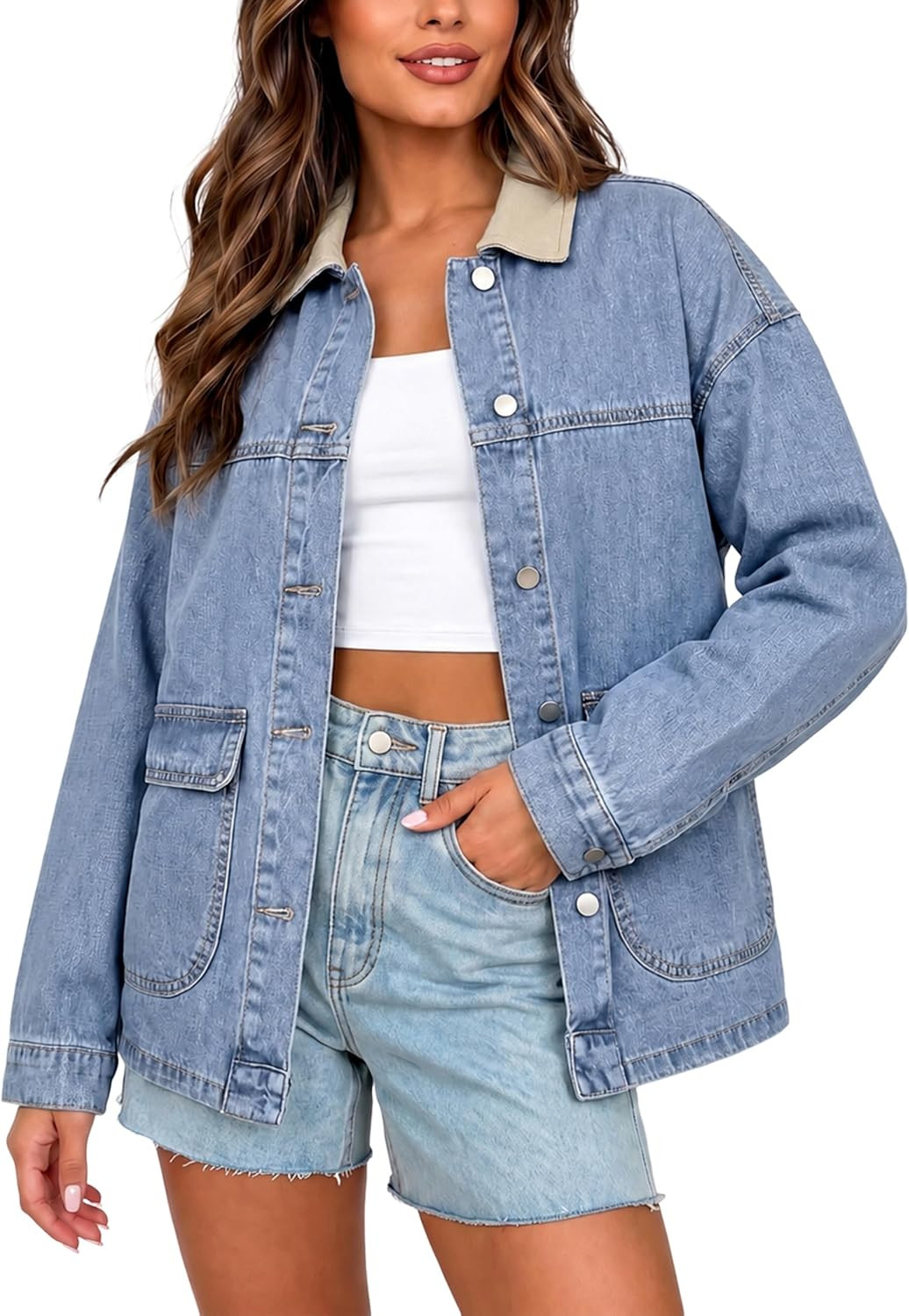 Women’s Oversized Jean Jacket Button Down Casual Washed Coat | Amazon (US)