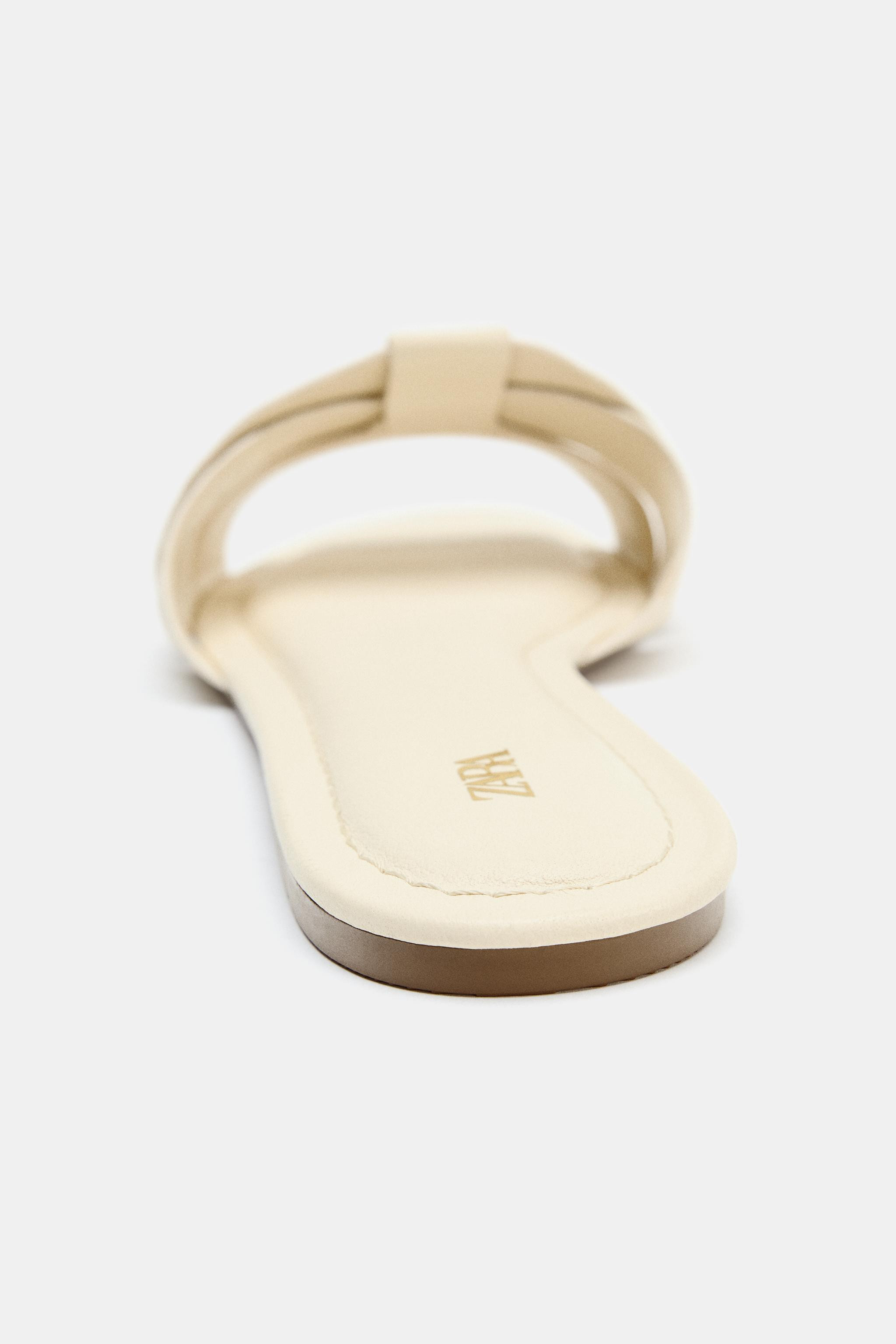 FLAT LEATHER CRISS-CROSS SANDALS | Zara UK