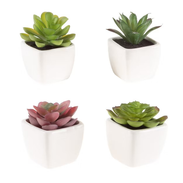 Nature Spring Set of 4 Assorted Faux Succulents with Lifelike Greenery and Decorative Ceramic Pot... | Target
