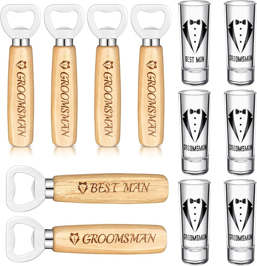 12 Pcs Groomsmen Shot Glasses and Beer Bottle Opener Set Include 6 Best Man Groomsmen Shot Glasse... | Amazon (US)