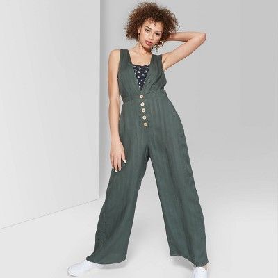 Women's Striped Sleeveless Deep V-Neck Button Front Jumpsuit - Wild Fable™ | Target