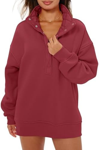 Locachy Women's Henley Neck Button Oversized Sweatshirt Casual Long Sleeve Pullover Tops 2026 Fas... | Amazon (US)