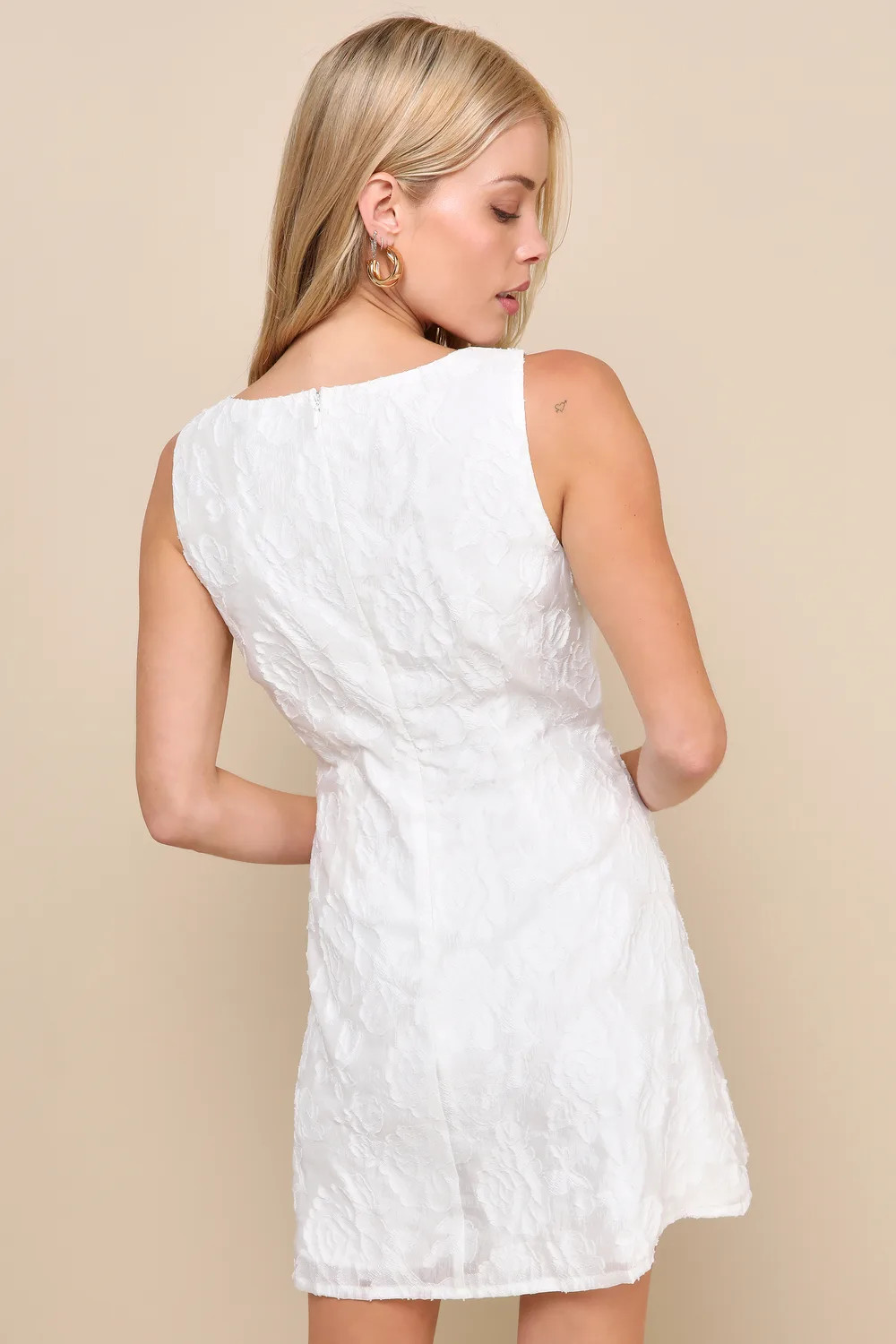 Exquisite Moments White Floral Jacquard Sleeveless Mini Dress | Lulus
