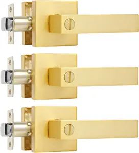 Leydebong 3 Pack Stain Brass/Gold Square Door Levers with Privacy Lock,for Bedroom and Bathrom,Mo... | Amazon (US)
