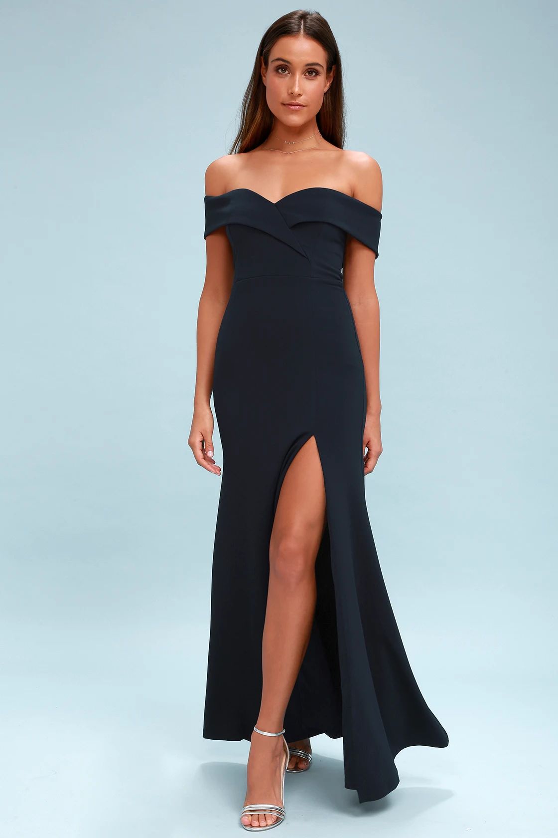 Song of Love Navy Blue Off-the-Shoulder Maxi Dress | Lulus (US)