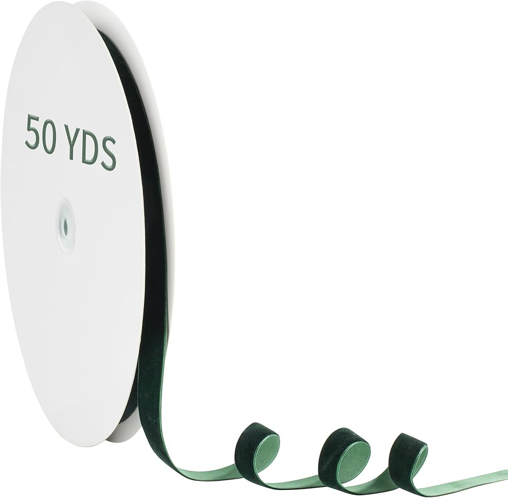 IBEEDOW Dark Green Velvet Ribbon 5/8" x 50Yards for Christmas Tree Single Face Vintage Velvet Rib... | Amazon (US)