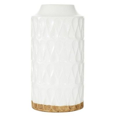 16" x 8" Cylinder Ceramic Vase with Teardrop Pattern White - Olivia & May | Target