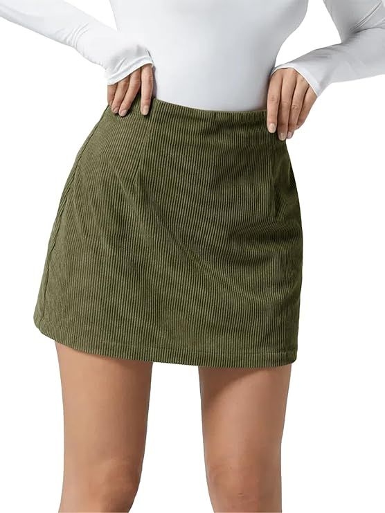 Wenrine Womens Corduroy Mini Skirt Casual High Waist A-line Fall Bodycon Short Pencil Skirt | Amazon (US)