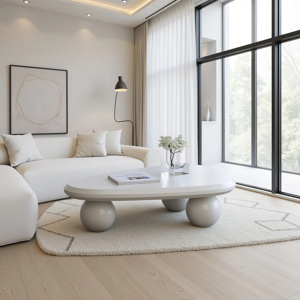 39" Cloud Coffee Table - Teardrop Wooden Table with 3 Ball Legs (Modern Accent Table for Small Li... | Wayfair North America