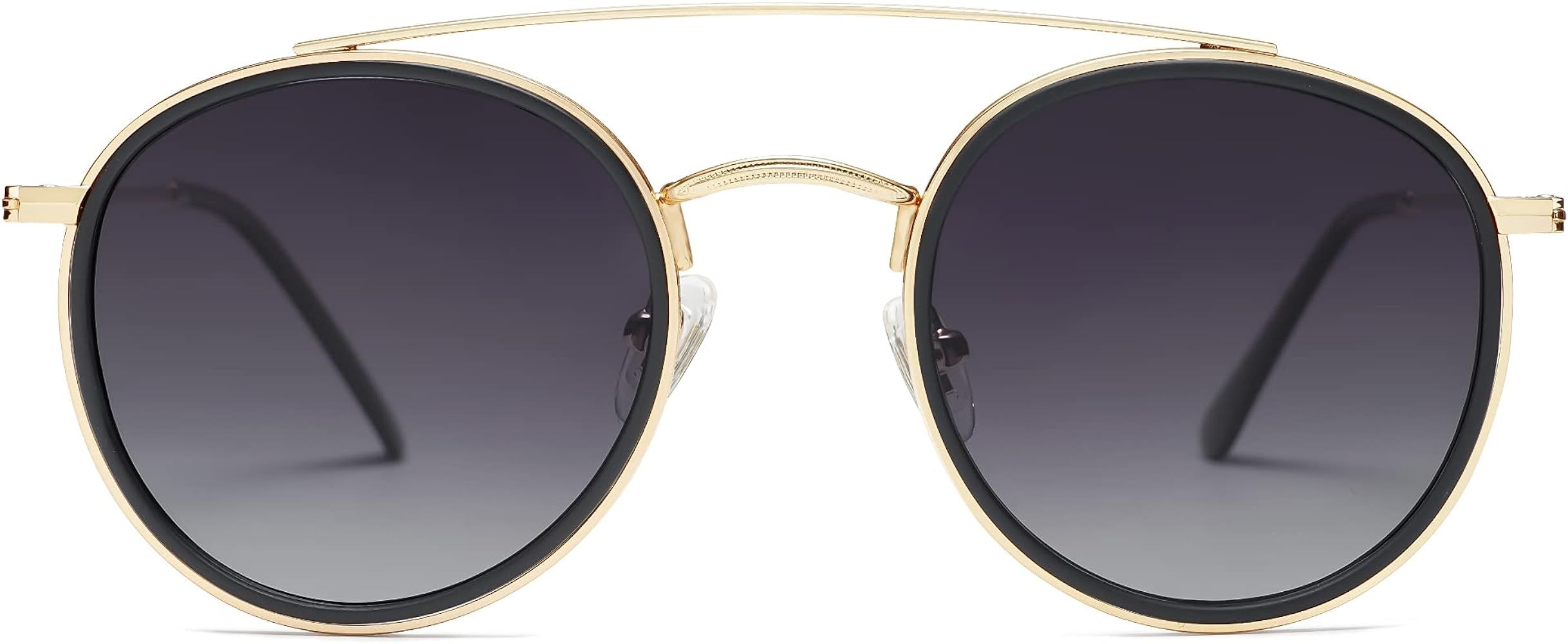SOJOS Retro Round Polarized Sunglasses UV400 Double Bridge Circle Sun Glasses SJ1104 | Amazon (US)
