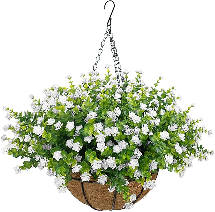 Artificial Hanging Flowers Basket for Outdoor, 16 Fake Flowers Look Real UV Resistant, Faux Hangi... | Amazon (US)