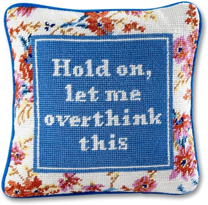 FURBISH Needlepoint Decorative Throw Pillow - Overthink - 11" x 11" - Small Embroidered Accent Pi... | Amazon (US)