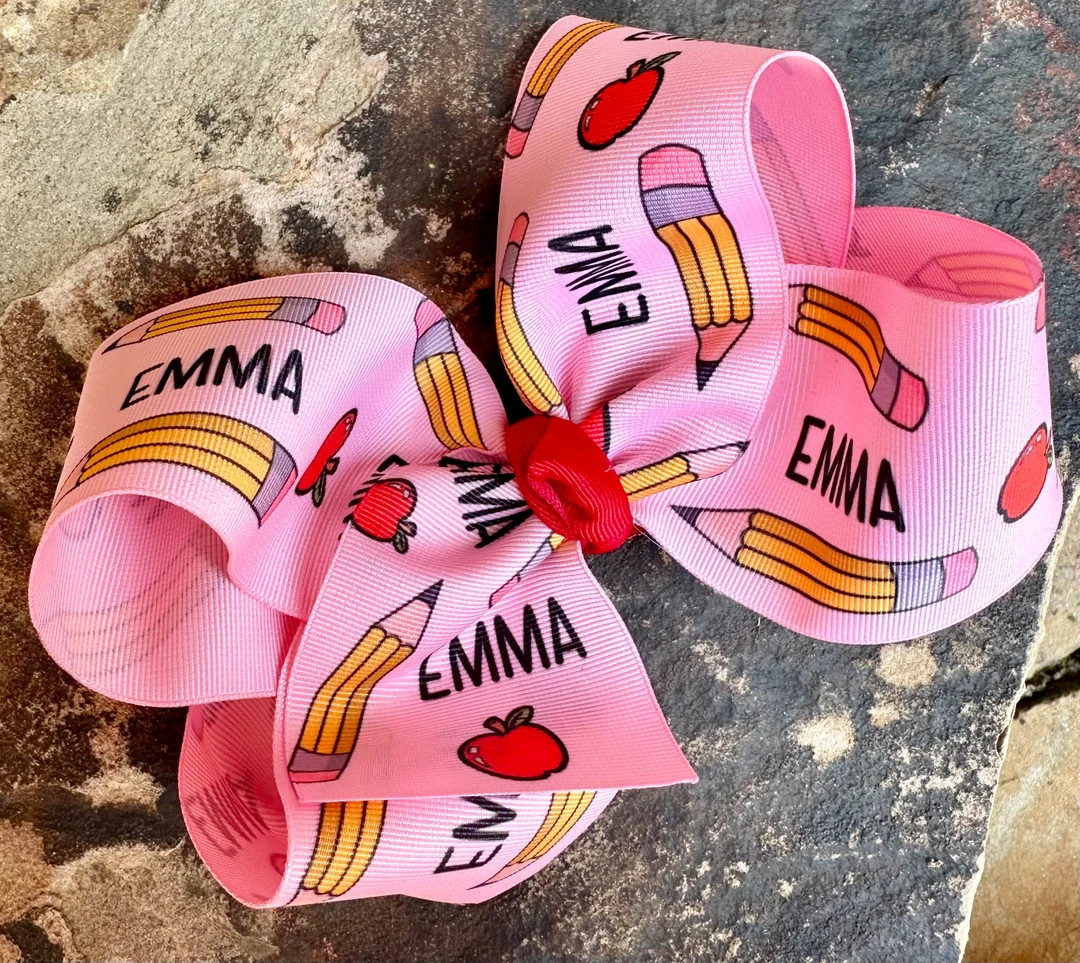 Medium or Large Monogrammed Back to School Hair Bow First Day - Etsy | Etsy (US)