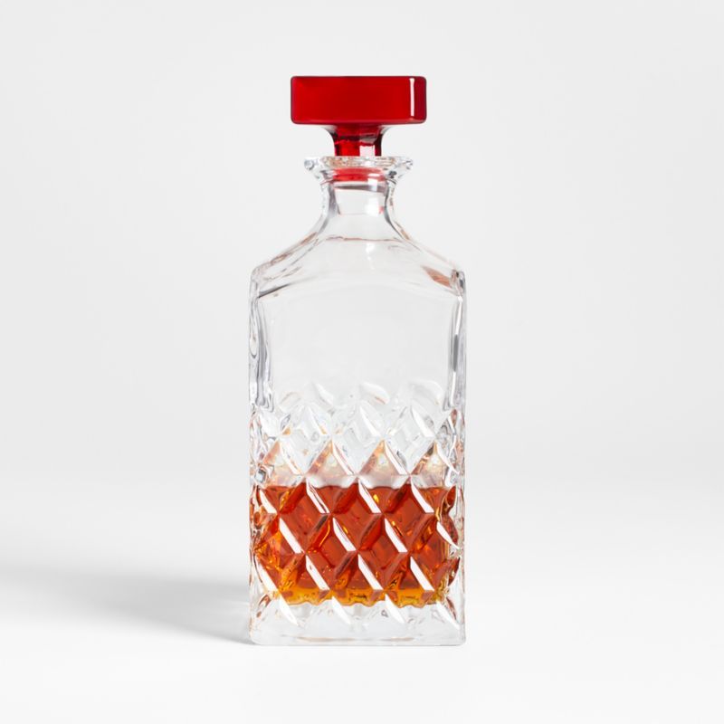 Hatch Glass Decanter with Red Stopper + Reviews | Crate and Barrel | Crate & Barrel