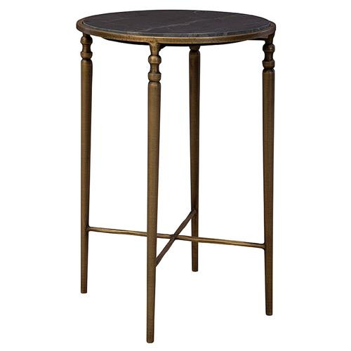 Emari French Country Grey Marble Antique Brass Side Table | Kathy Kuo Home
