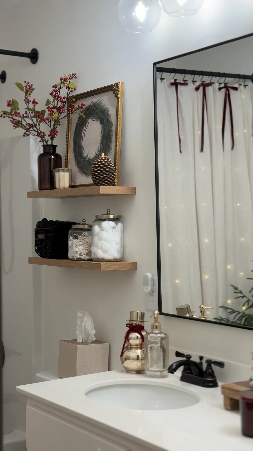 Added some beautiful floating shelves from Amazon to the bathroom! They are affordable and easy to install 🙌🏻🙌🏻

Amazon home, Amazon finds, bathroom decor, bathroom styling, floating shelves, shelf styling, Christmas bathroom inspo