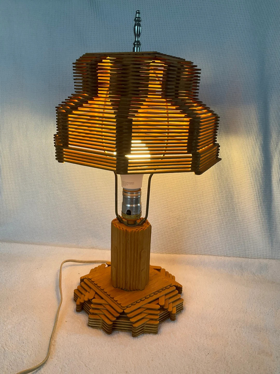 Vintage Folk Art Tramp Art Popsicle Stick Table Lamp 19" Tall w/Shade | Etsy (US)