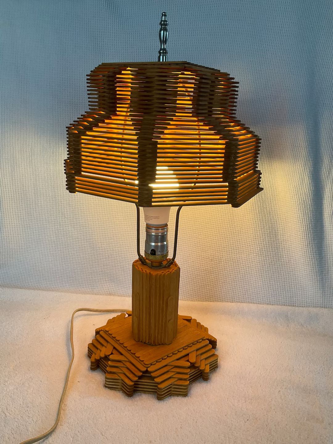 Vintage Folk Art Tramp Art Popsicle Stick Table Lamp 19" Tall w/Shade | Etsy (US)