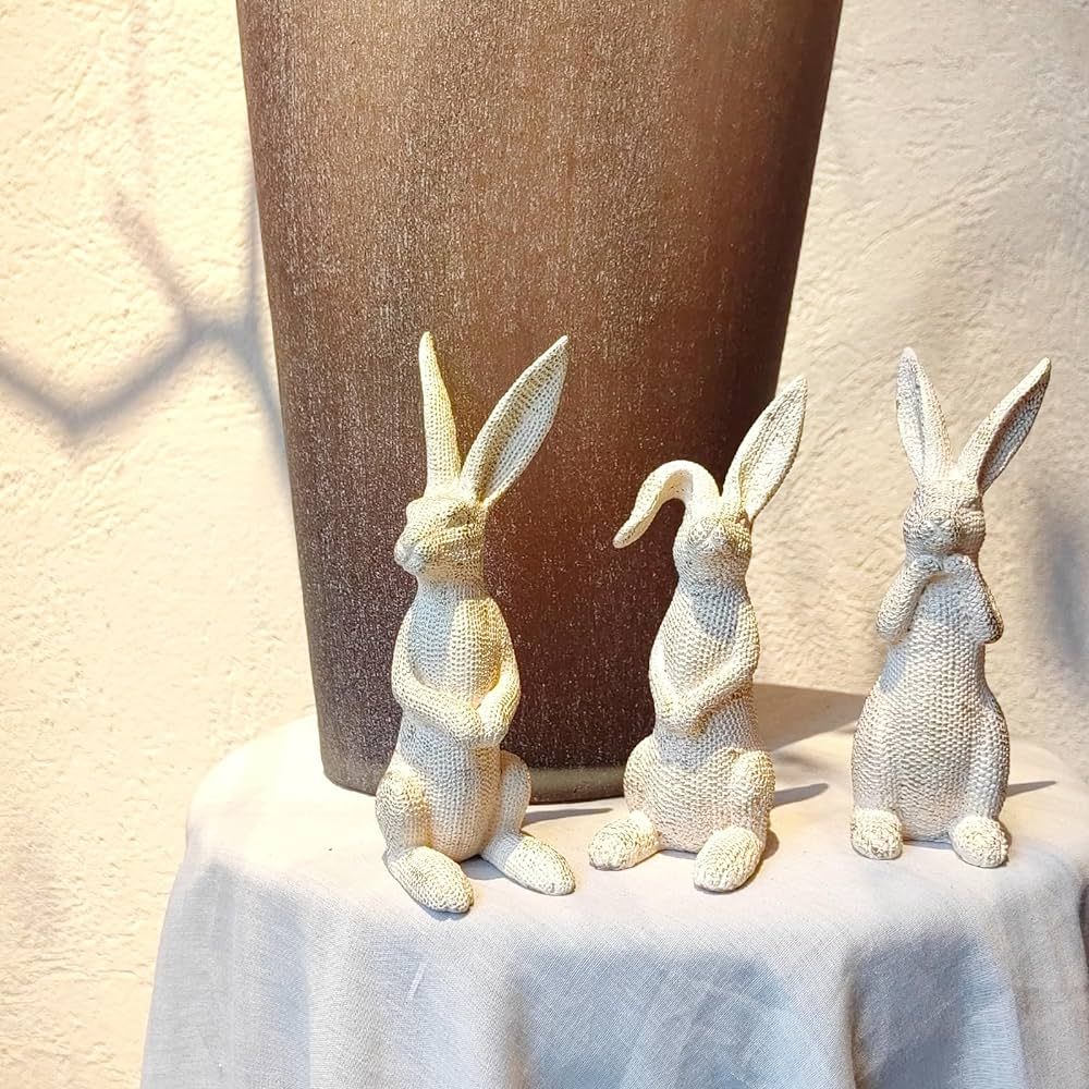 Bunny Figurine Easter Rabbit Decor, Small Resin Bunny Decor Set of 3, White and Gold Glitter Rabb... | Amazon (US)