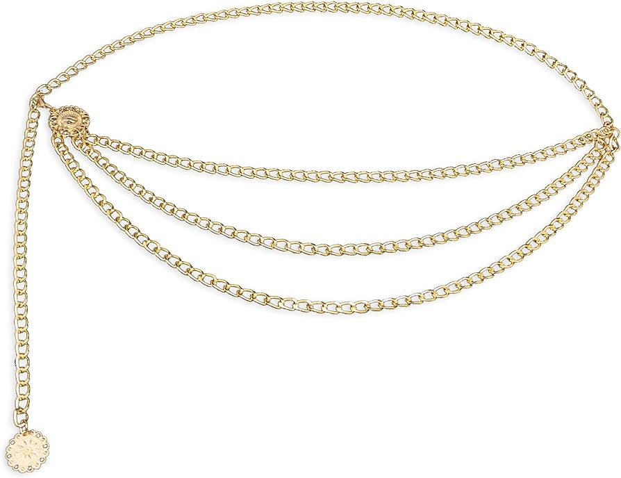 BOPOMOFO Long Tassel Waist Chain Belt Multilayer Body Belly Chain Metal Gold Silver Adjustable Wa... | Amazon (US)