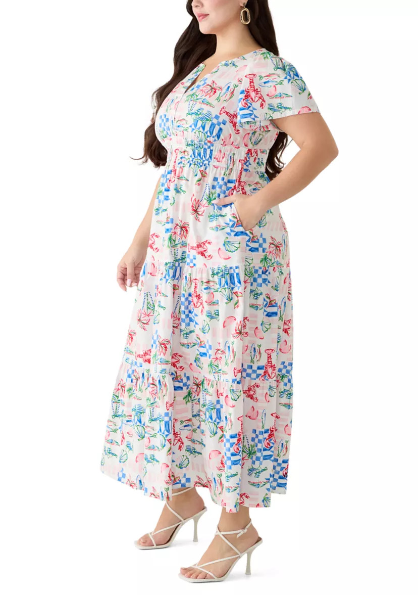 Petite Short Sleeve Waisted Midi Dress | Belk