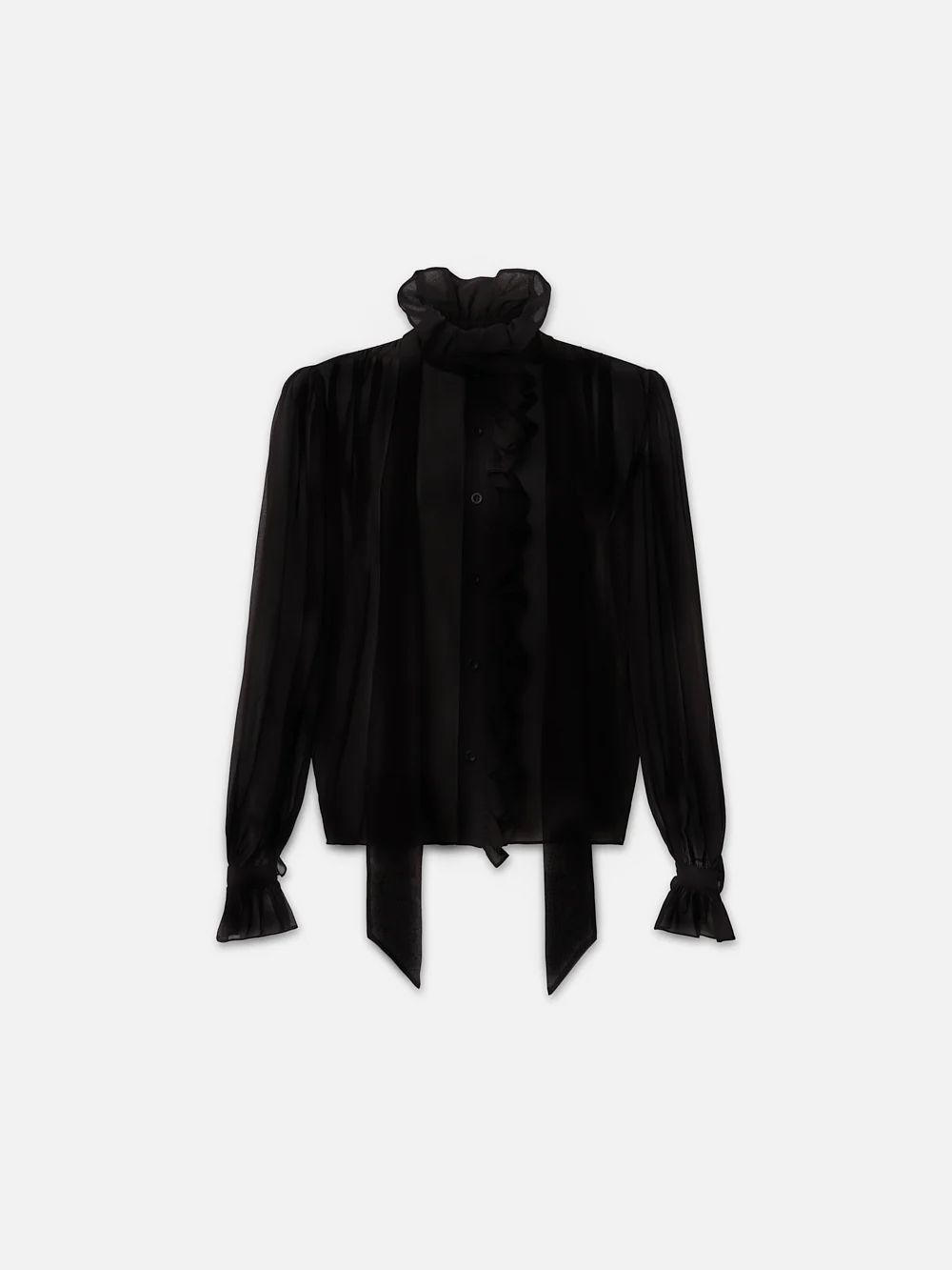 Ruffle Front Button Up Shirt  in  Noir | Frame Denim