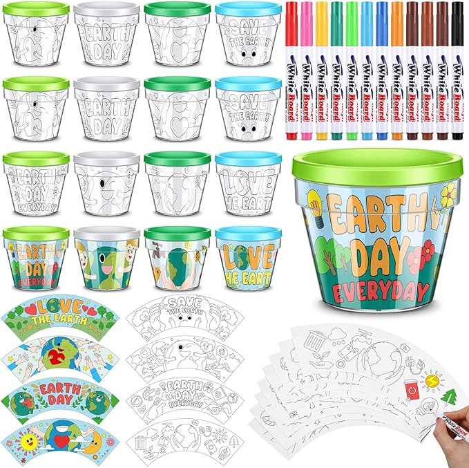 Meanplan 28 Pcs Earth Day Crafts Flower Pot, 16 Spring DIY Flower Pots Paint Your Own Earth Day A... | Amazon (US)