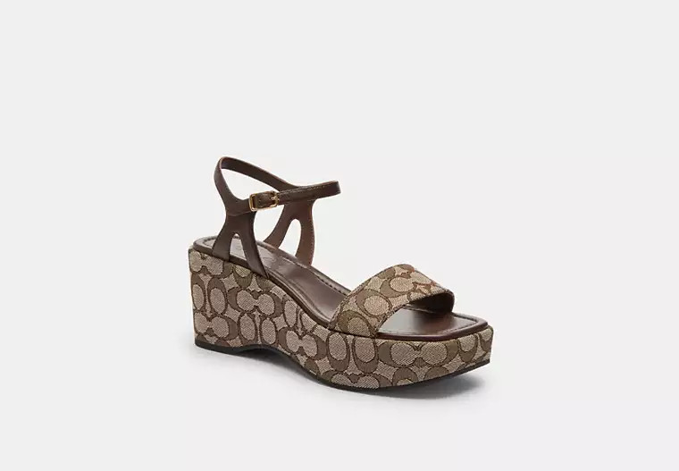Coach Outlet Gale Wedge Sandal In Signature Jacquard - Brown, Size: 5.5 | Coach Outlet US