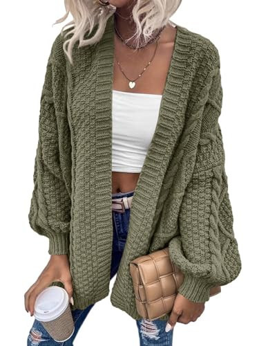 Dyexces Womens Oversized Cardigan Sweaters Open Front Cable Knit Lantern Long Sleeve Chunky Outwear Coats Sage | Amazon (US)
