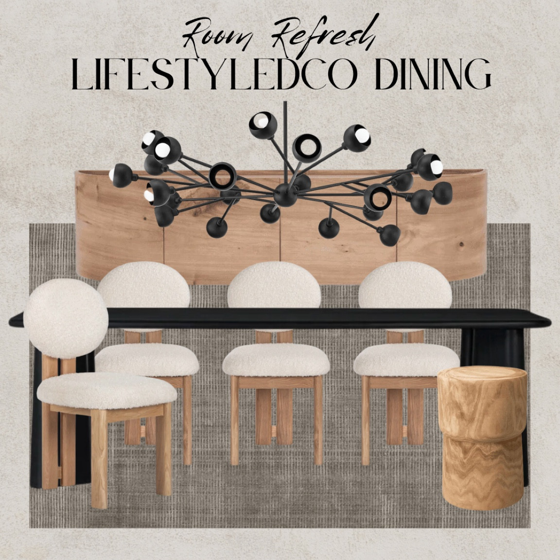 Lifestyledco dining room refresh! Black dining table, 8 person dining table, 6 person dining table, boucle dining chair, white oak dining chair, white oak sideboard, oak console table, black modern chandelier, eclectic lighting, neutral area rug, modern rug, white oak stool

#LTKSeasonal #LTKhome #LTKHoliday