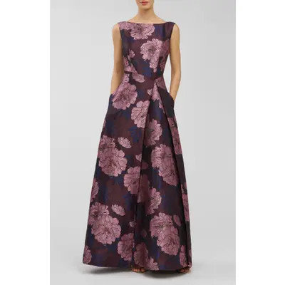 Kay Unger Caitlin Metallic Floral Jacquard Sleeveless Gown in Primrose Multi at Nordstrom, Size 2 | Nordstrom