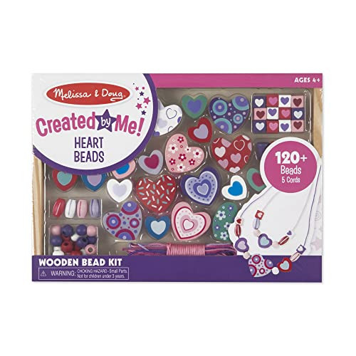 Melissa & Doug Created by Me! Heart Beads Wooden Bead Kit, 120+ Beads and 5 Cords for Jewelry-Making | Amazon (US)