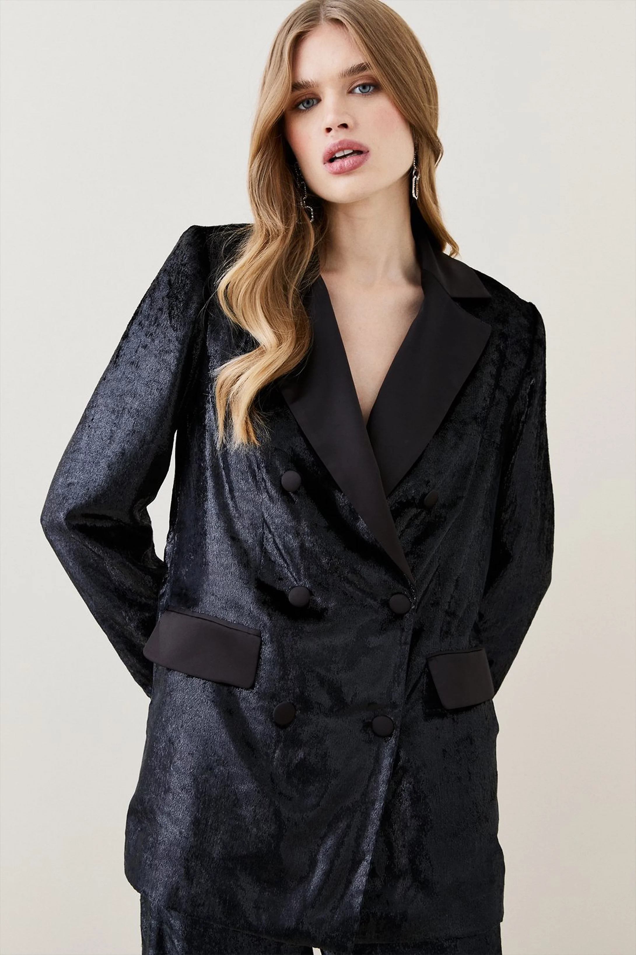 Slinky Velvet Tailored Double Breasted Jacket | Karen Millen UK + IE + DE + NL