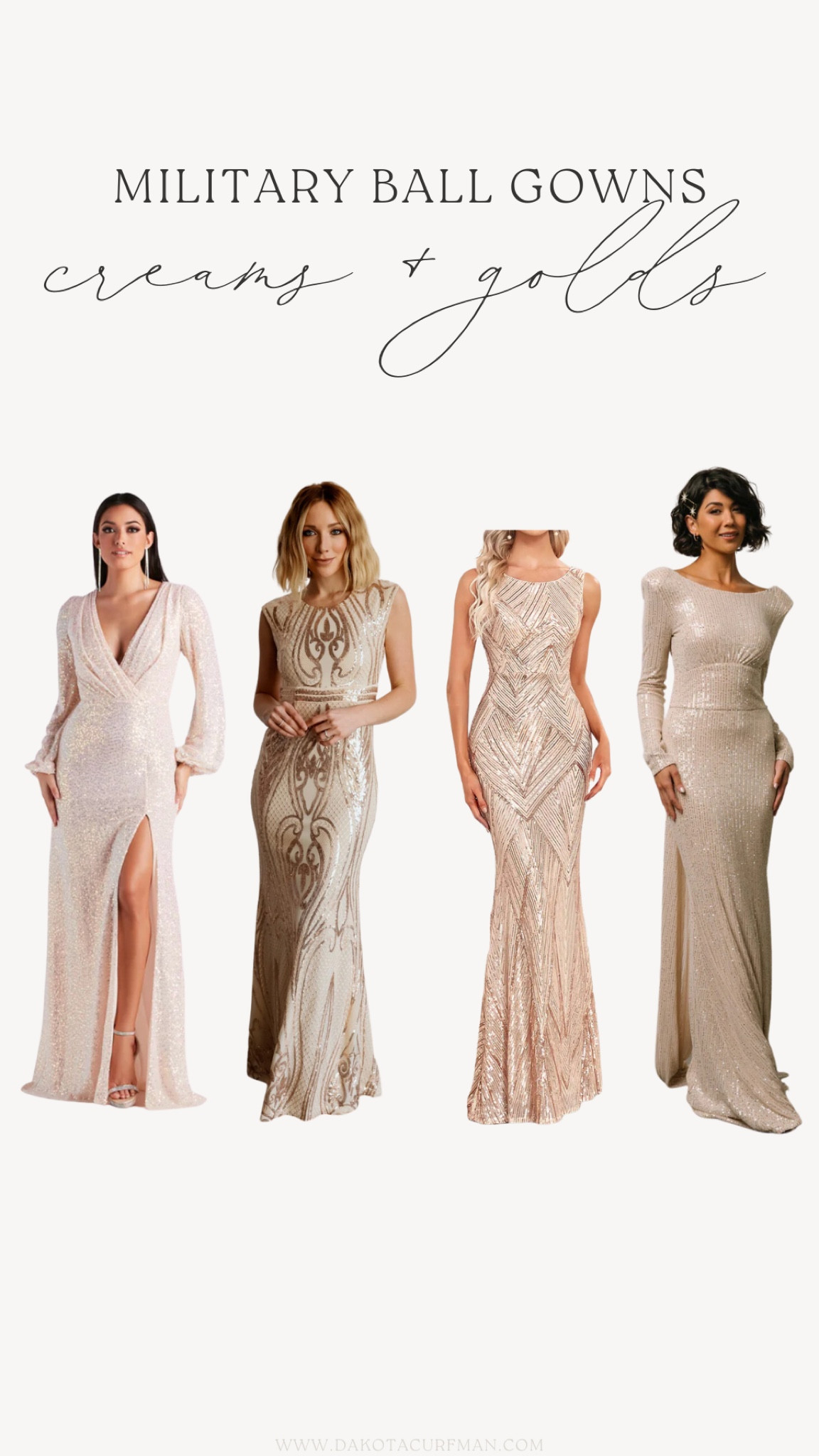 Well it’s that time of year again! Military ball season is upon us so I threw together some ideas for cream + gold colored dresses!

#LTKSeasonal #LTKparties