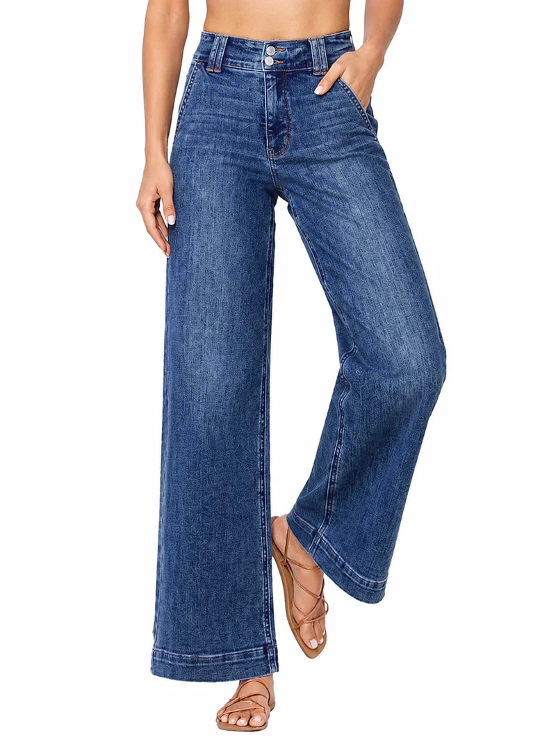 DOKOTOO Jeans for Women High Waisted Wide Leg Jeans Trendy Stretchy Denim Pants with Slanted Pock... | Walmart (US)